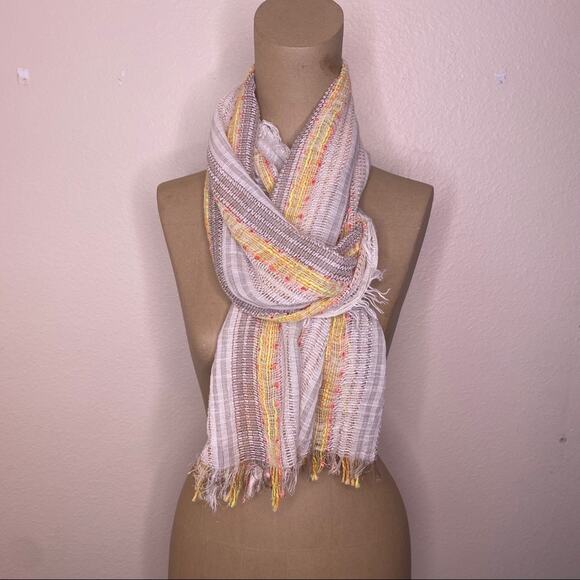 Retro Road Trip Rayon Beige Orange Stripe Scarf - Picture 1 of 7